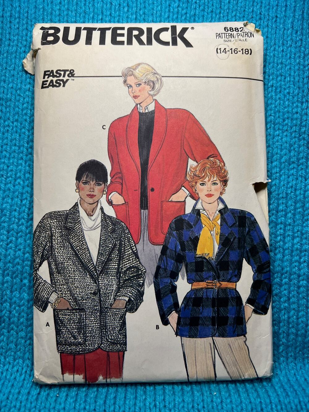 Butterick Sewing pattern 6882 Blazer jacket boxy oversized 1990s size 14
